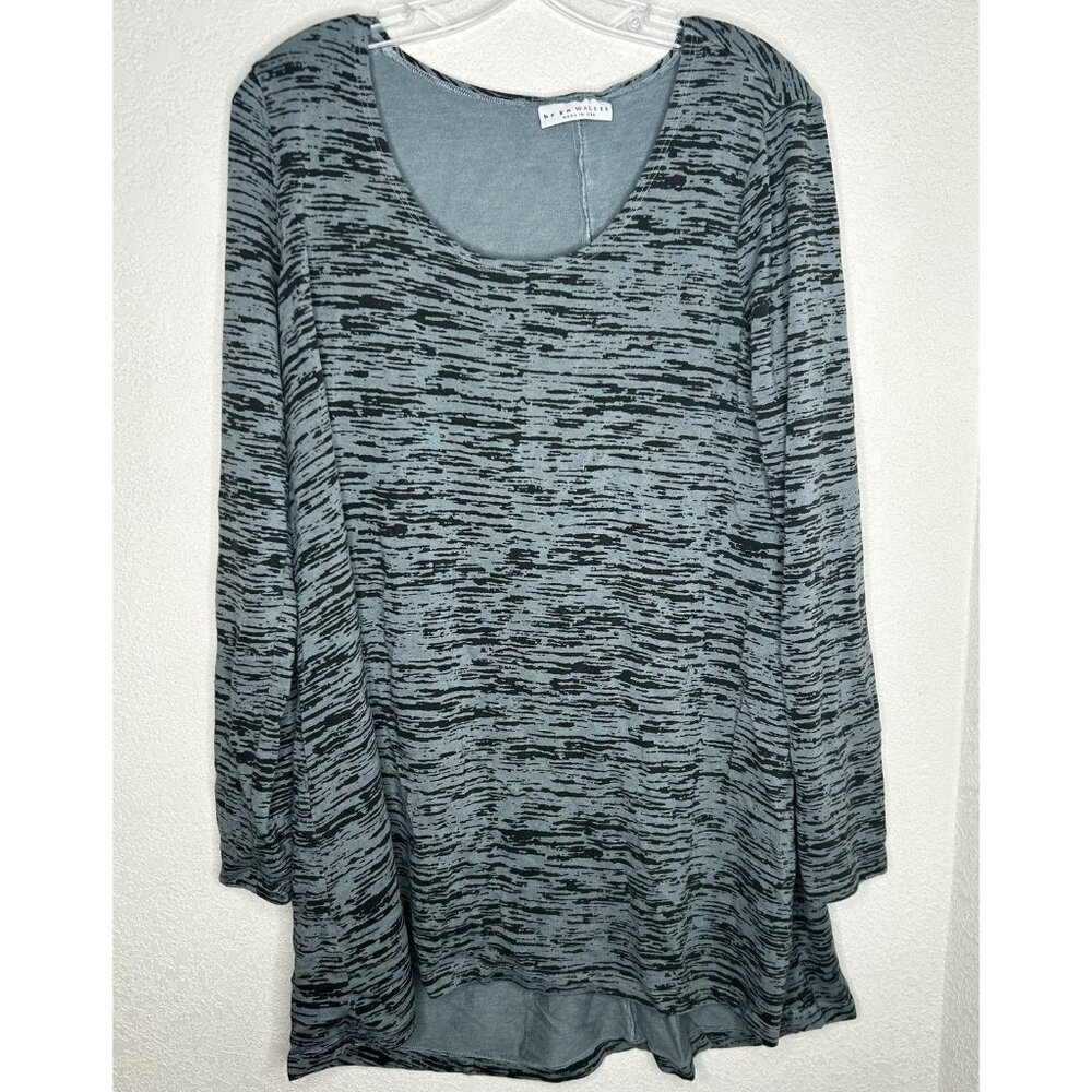 Bryn Walker Shirt Womens Large Blue Black Stripe Scoop Neck Tunic Top Made USA